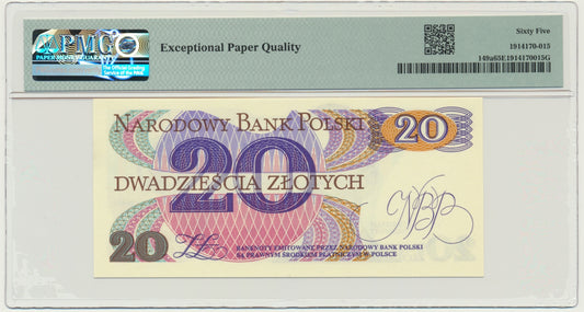 Banknot 20 złotych 1982 – R – PMG 65 EPQ