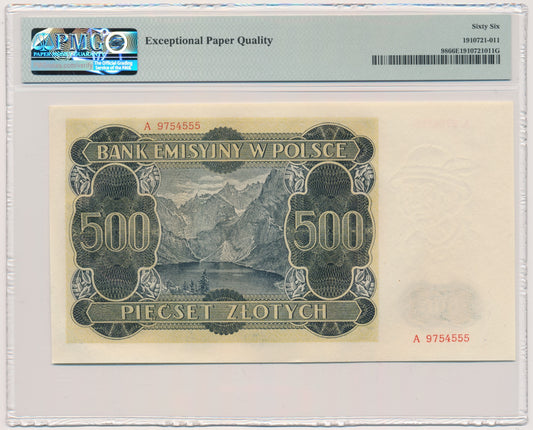 Banknot 500 złotych 1940 – A – PMG 66 EPQ