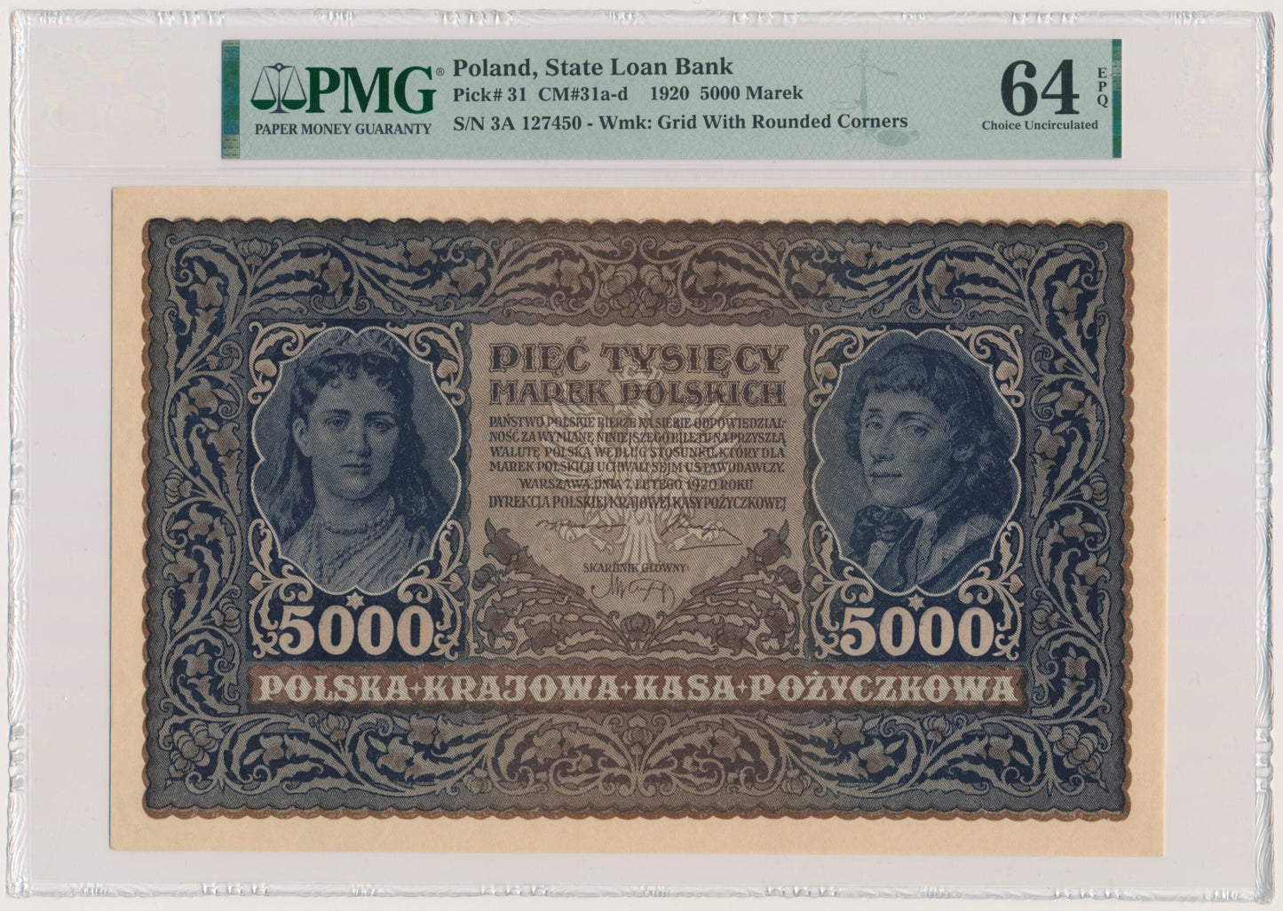 5.000 marek 1920 – III Serja A – PMG 64 EPQ