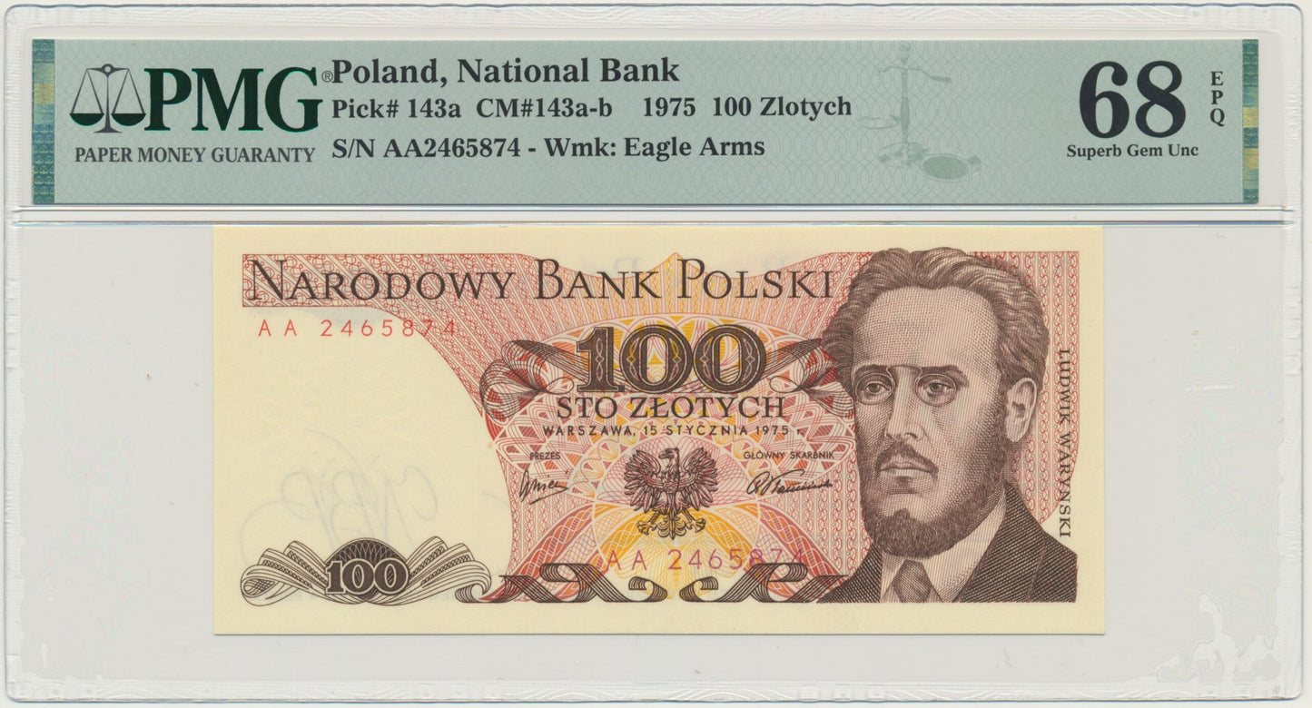 100 złotych 1975 – AA – PMG 68 EPQ