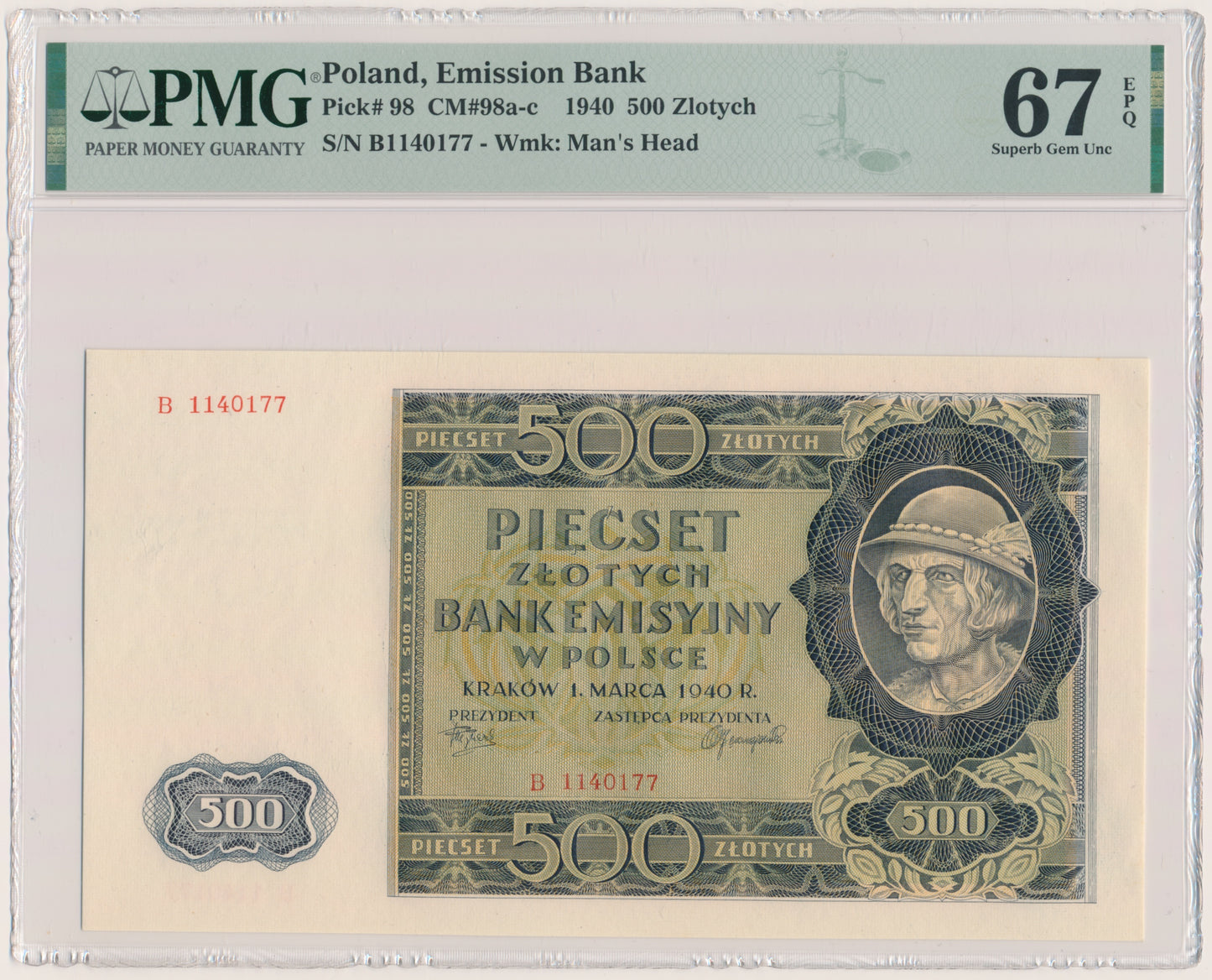 500 złotych 1940 – B – PMG 67 EPQ