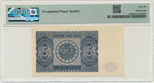Banknot 5 złotych 1946 – PMG 66 EPQ