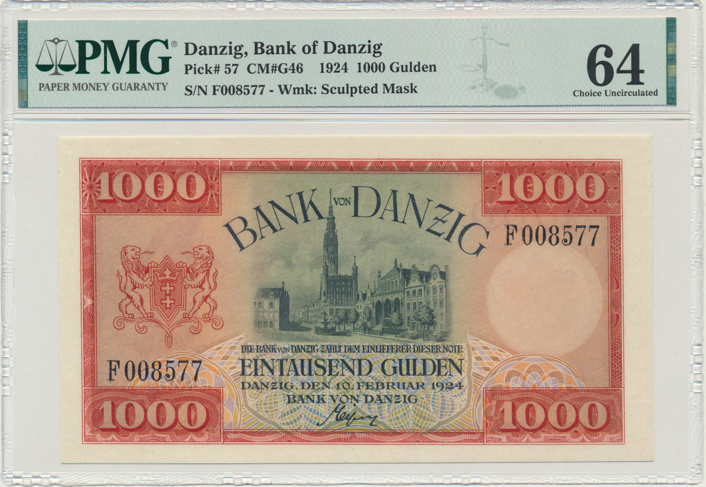 Gdańsk Banknot 1.000 guldenów 1924 PMG 64 – RZADKOŚĆ