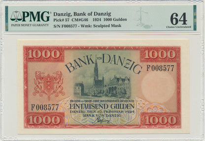 Gdańsk Banknot 1.000 guldenów 1924 PMG 64 – RZADKOŚĆ