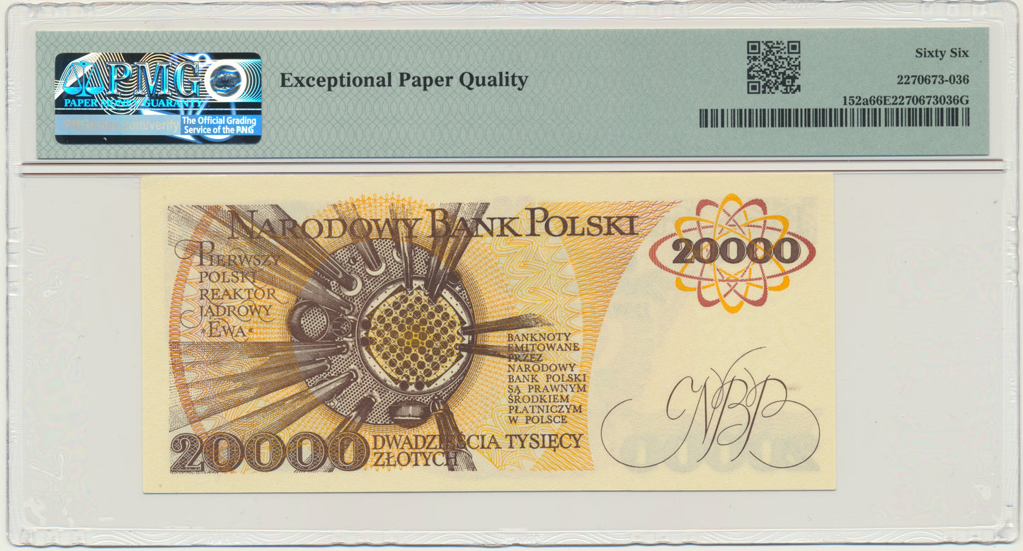 Banknot 20.000 złotych 1989 – U – PMG 66 EPQ – RZADKA