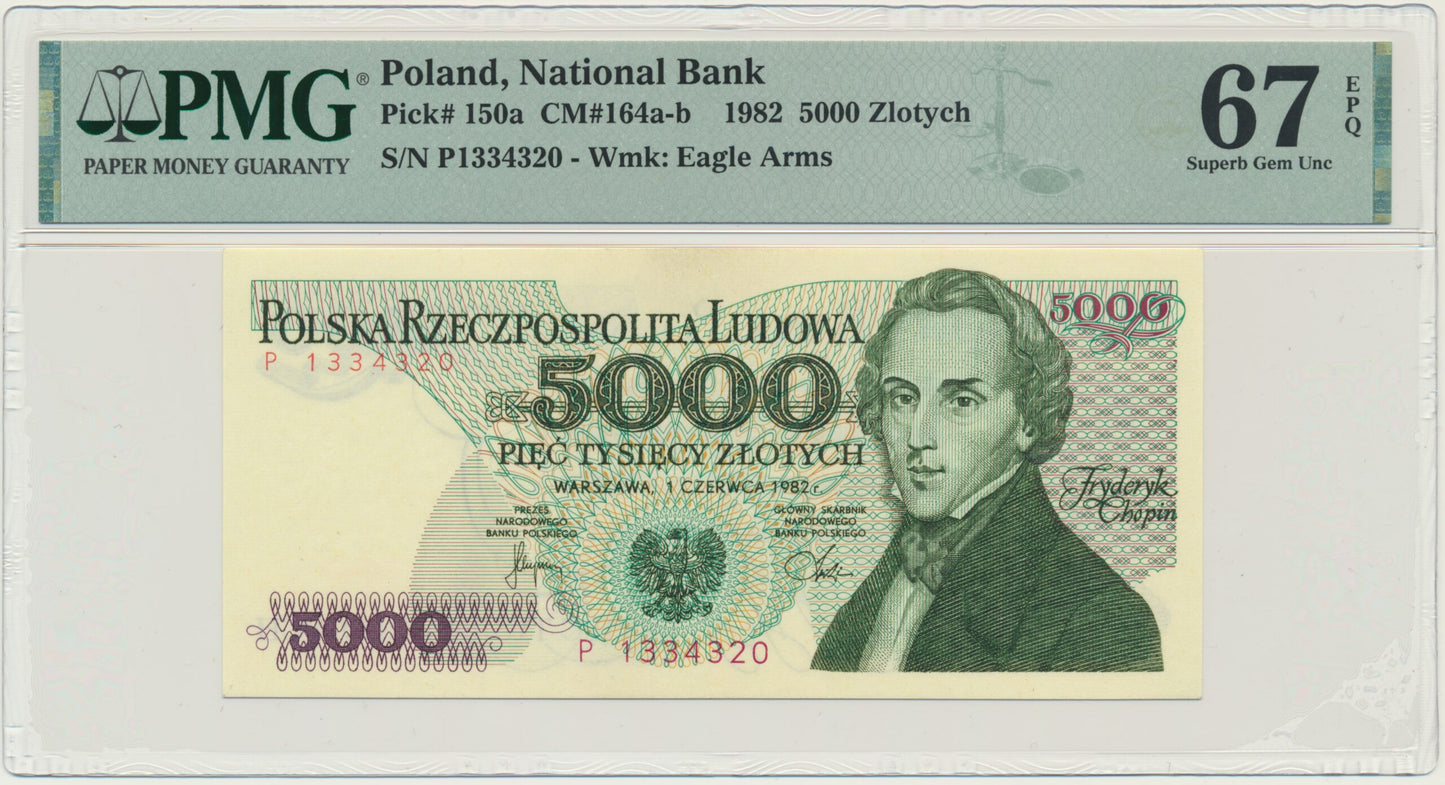 Banknot 5.000 złotych 1982 – P – PMG 67 EPQ – WYJĄTKOWO RZADKA