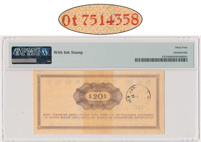 Pewex, 20 dolarów 1969 – Ot – PMG 64 – NIEWYŁAPANE FAŁSZERSTWO