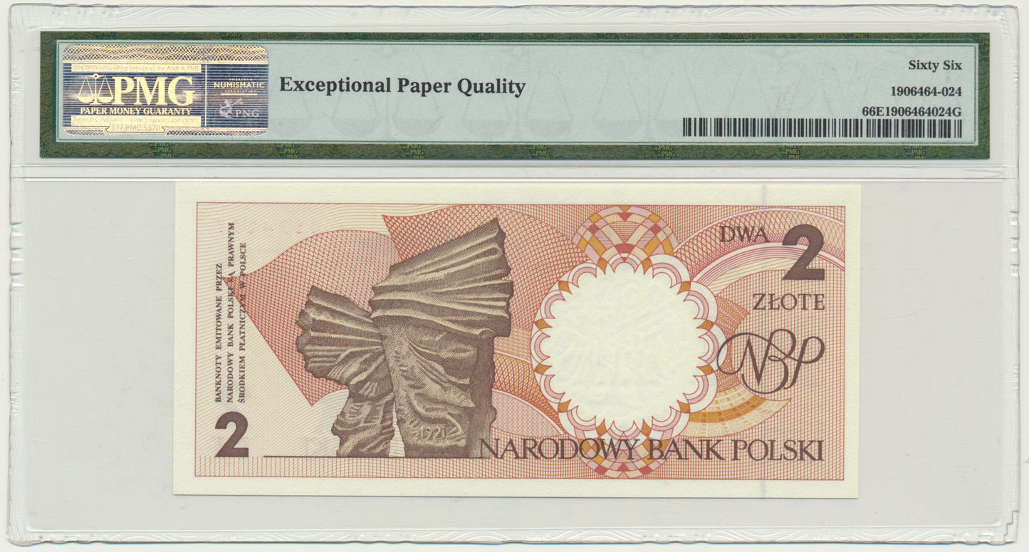 Banknot 2 złote 1990 – A – PMG 66 EPQ