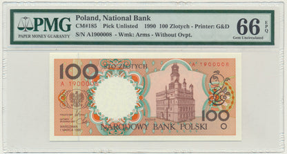 Banknot 100 złotych 1990 – A – PMG 66 EPQ