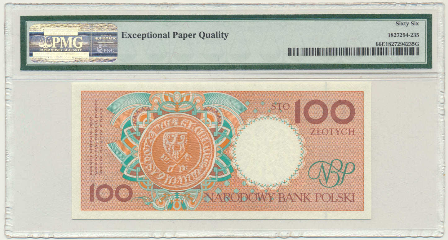Banknot 100 złotych 1990 – A – PMG 66 EPQ