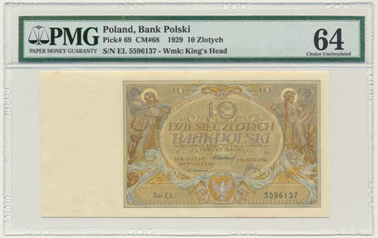 Banknot 10 złotych 1929 – Ser. EŁ. – PMG 64