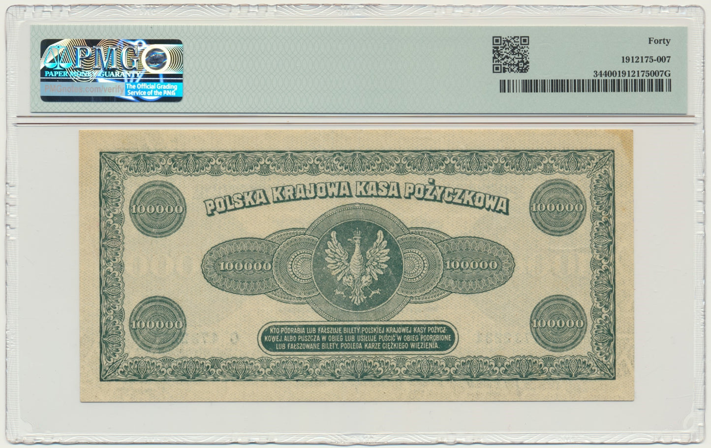Banknot 100.000 marek 1923 – G – PMG 40
