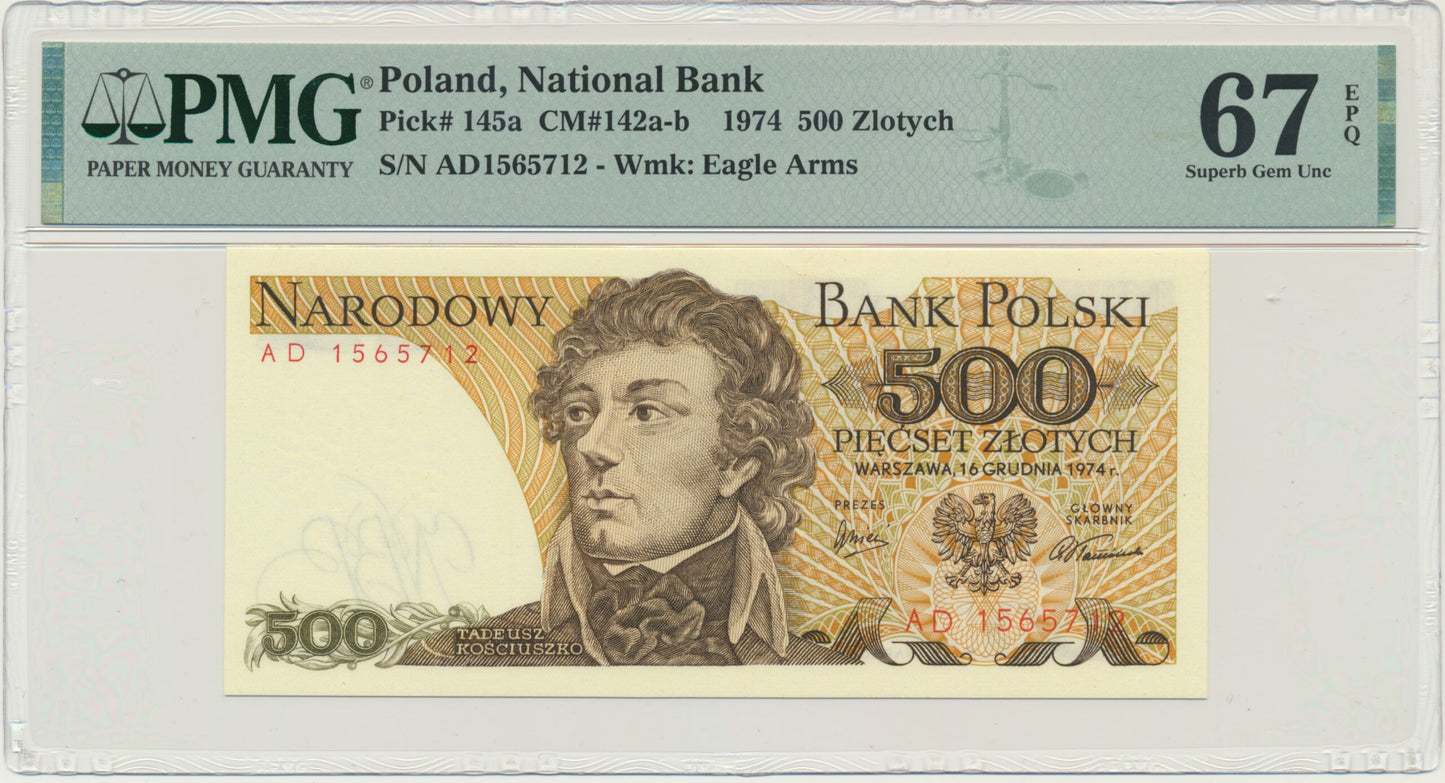 Banknot 500 złotych 1974 – AD – PMG 67 EPQ