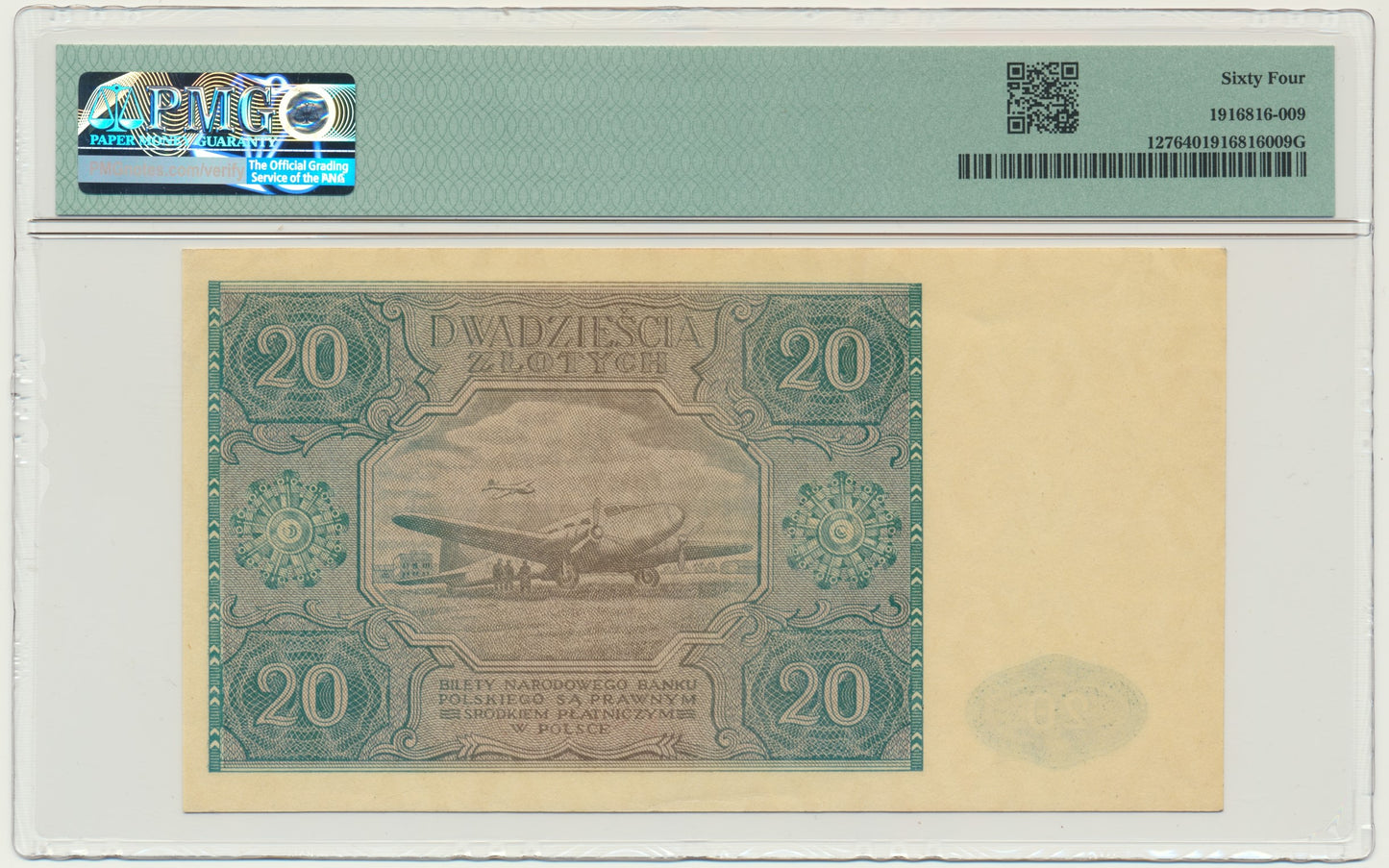 Banknot 20 złotych 1946 – B – PMG 64
