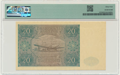 Banknot 20 złotych 1946 – B – PMG 64
