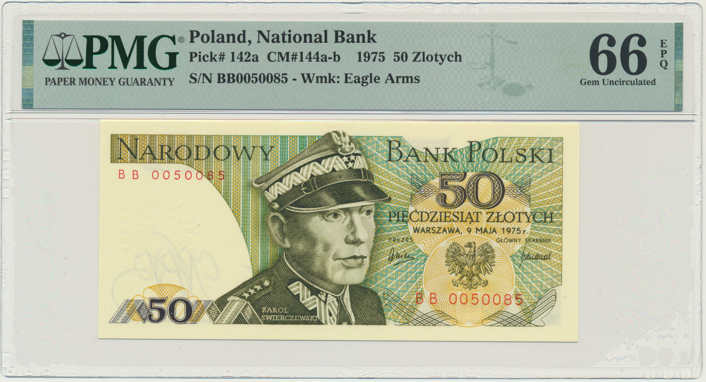Banknot 50 złotych 1975 – BB- PMG 66 EPQ