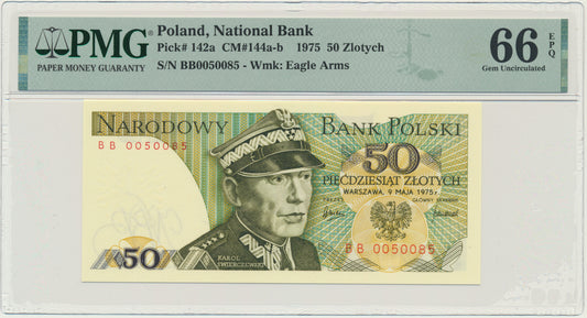 Banknot 50 złotych 1975 – BB- PMG 66 EPQ