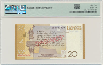 Banknot 20 złotych 2009 – Juliusz Słowacki – WZÓR – PMG 64 EPQ – RZADKOŚĆ