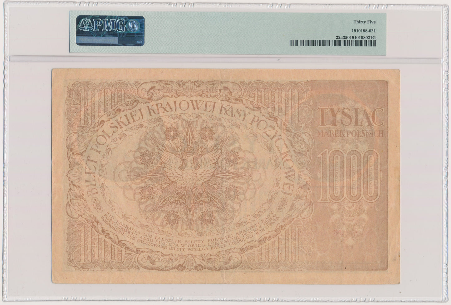 Banknot 1.000 marek 1919 – 2 x Ser. A – PMG 35 – RZADKI