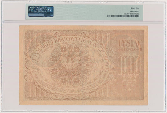 Banknot 1.000 marek 1919 – 2 x Ser. A – PMG 35 – RZADKI