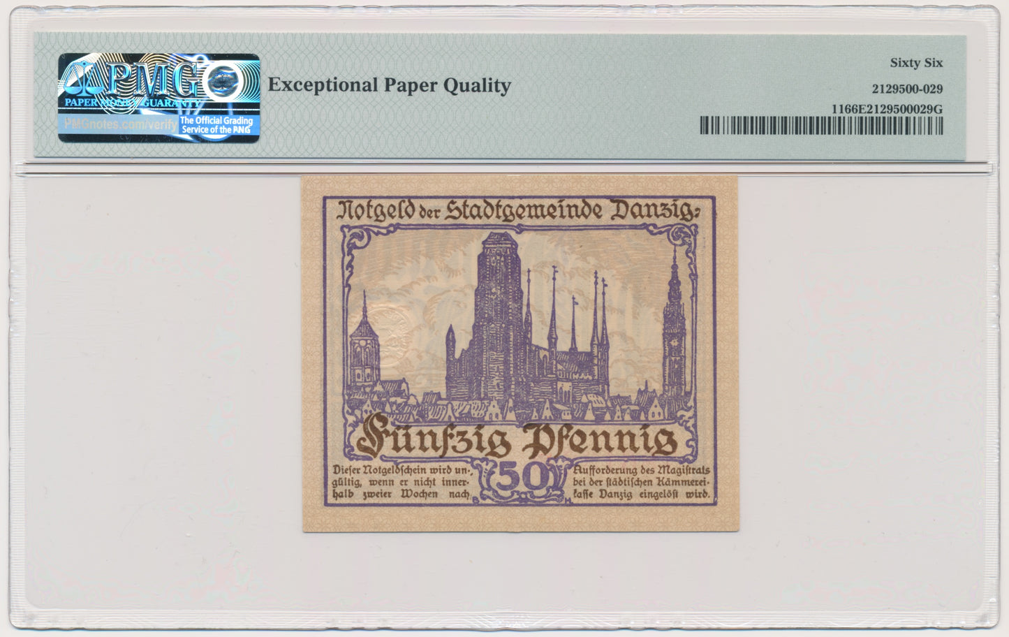 Gdańsk, 50 fenigów 1919 – fioletowy – PMG 66 EPQ