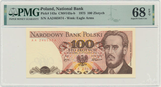 100 złotych 1975 – AA – PMG 68 EPQ