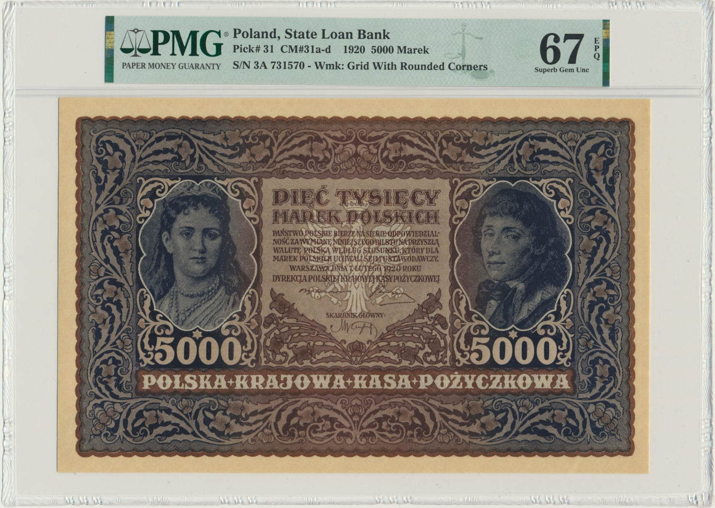 5.000 marek 1920 – III Serja A – PMG 67 EPQ