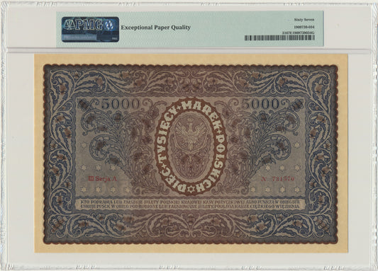 5.000 marek 1920 – III Serja A – PMG 67 EPQ