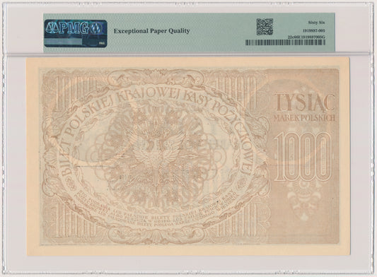 1.000 marek 1919 – III Ser. A. – 6 cyfr – PMG 66 EPQ