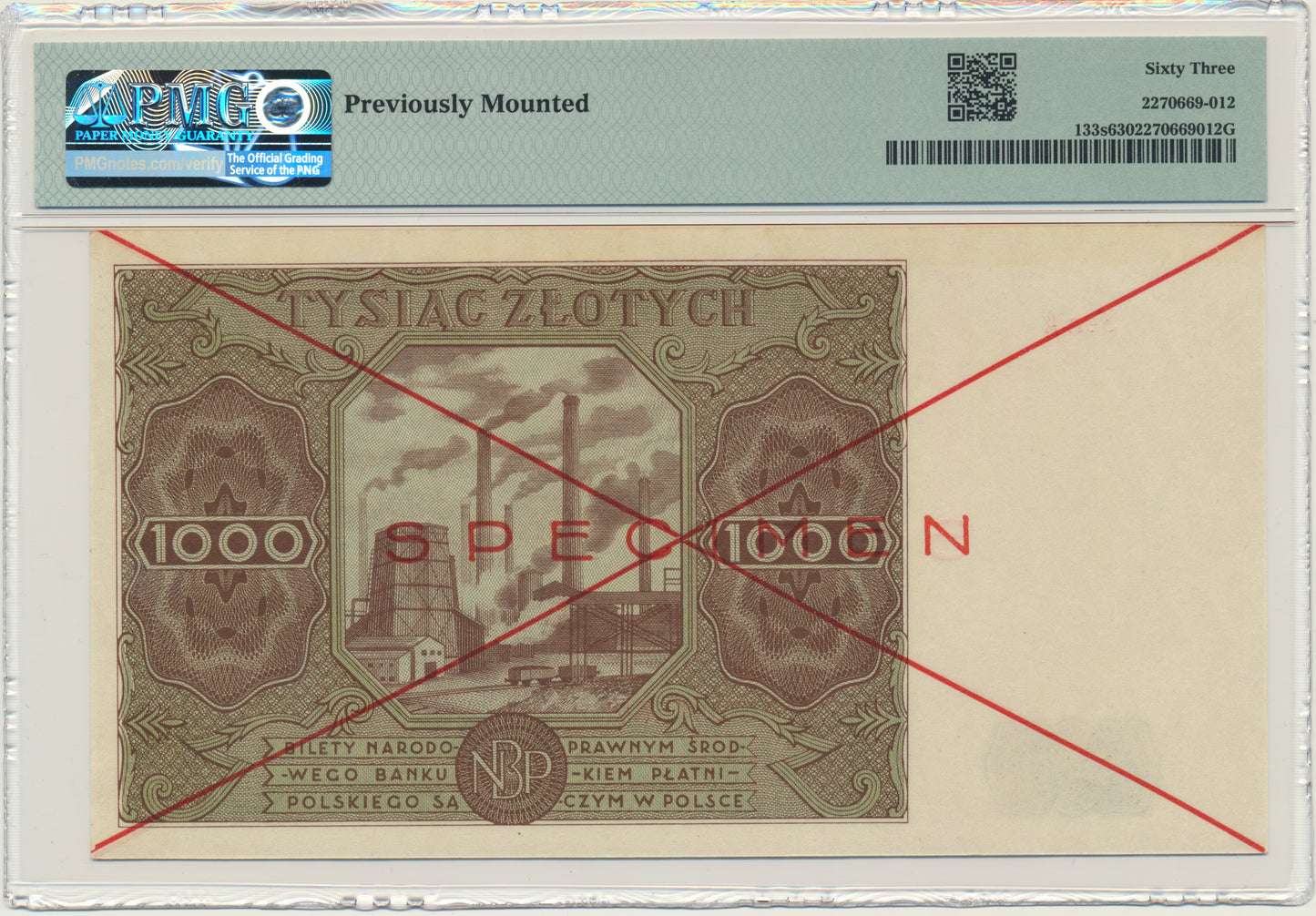 Banknot 1.000 złotych 1947 -A- SPECIMEN – PMG 63