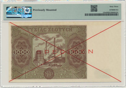 Banknot 1.000 złotych 1947 -A- SPECIMEN – PMG 63