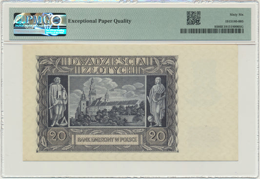 Banknot 20 złotych 1940 – K – PMG 66 EPQ