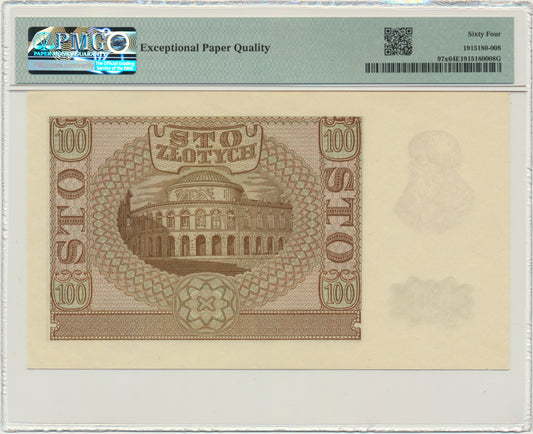 Banknot 100 złotych 1940 – B – Fałszerstwo ZWZ – PMG 64 EPQ