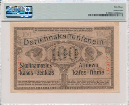 Kowno – Banknot 100 marek 1918 – PMG 53