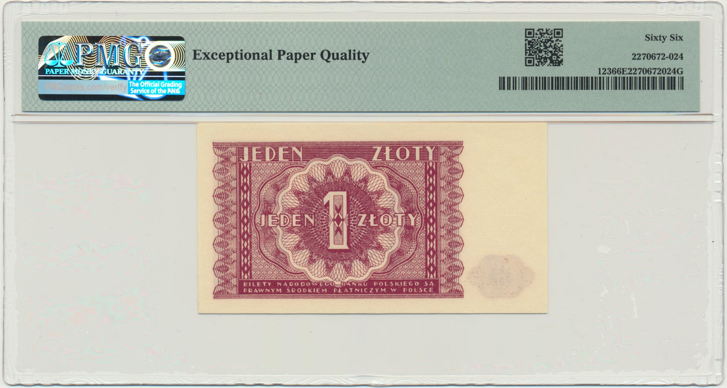Banknot 1 złoty 1946 – PMG 66 EPQ