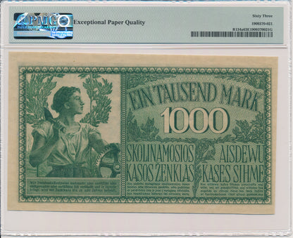 Kowno – Banknot 1.000 marek 1918 – A – 6 cyfr – PMG 63