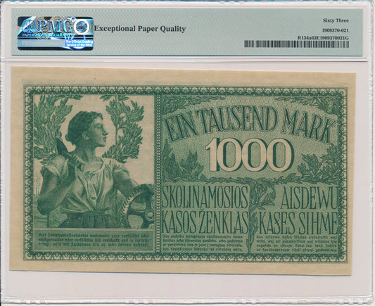 Kowno – Banknot 1.000 marek 1918 – A – 6 cyfr – PMG 63