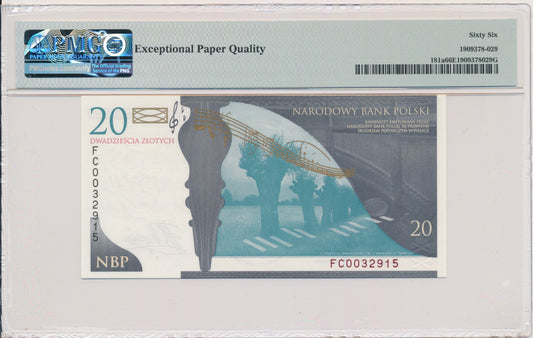 Banknot 20 złotych 2009 – Fryderyk Chopin – PMG 66 EPQ