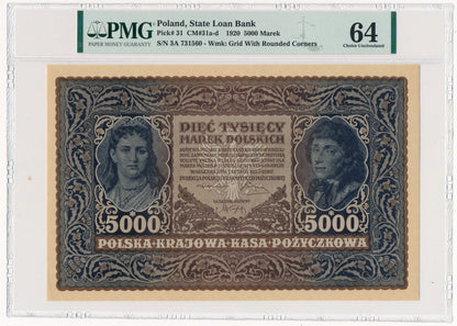 Banknot 5.000 marek 1920 – III Serja A – PMG 64 EPQ