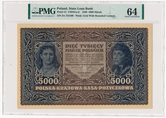 Banknot 5.000 marek 1920 – III Serja A – PMG 64 EPQ