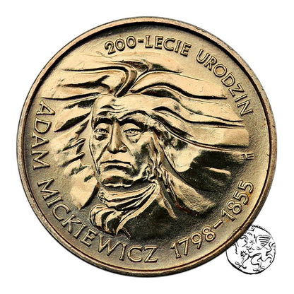 III RP, 2 złote, 1998, Adam Mickiewicz
