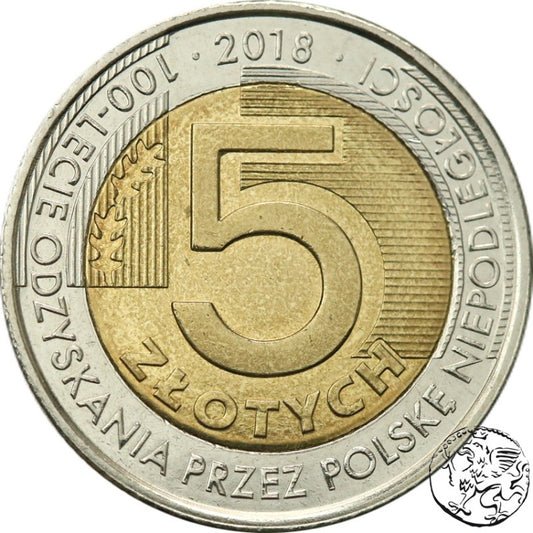 III RP, 5 złotych, 2018, 100-lecie odzyskania przez Polskę niepodległości