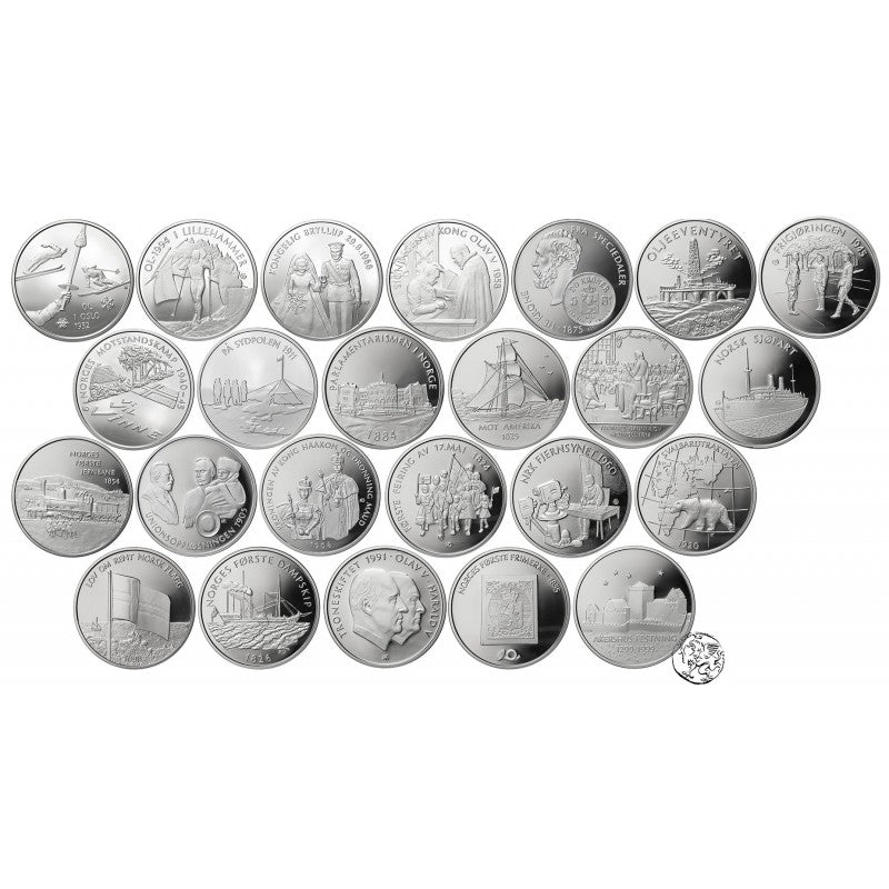 Norwegia, komplet 24 medali, 806 gram Ag 925, uncje