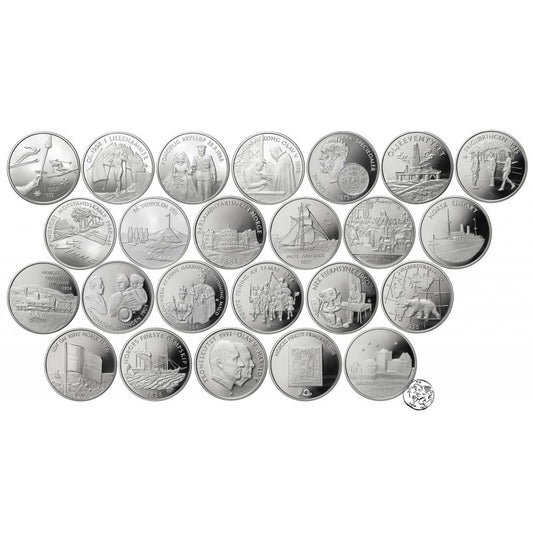 Norwegia, komplet 24 medali, 806 gram Ag 925, uncje